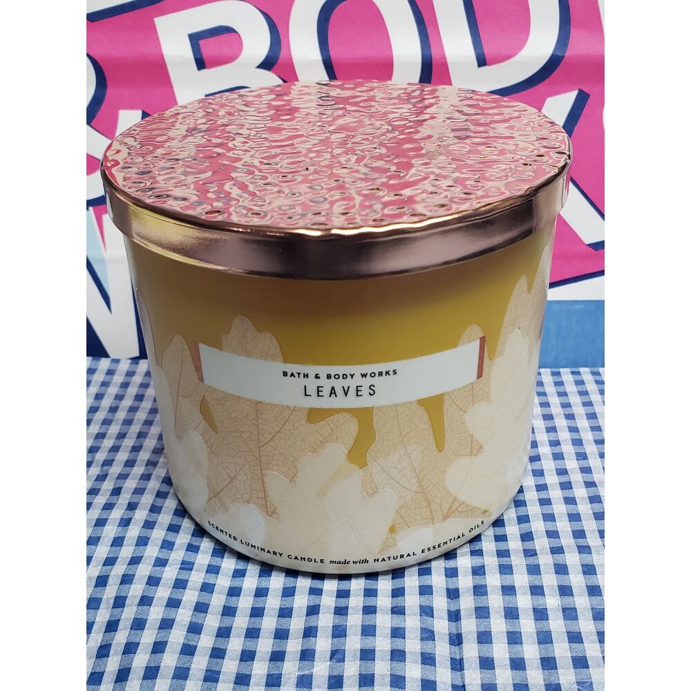 BBW Shine Through Jar Leaves Large 3 Wick Candle Home Fragrance Decor